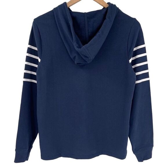 Charter Club Nautical Stripe Hoodie Sweatshirt Button Detail Women Medium Blue - Picture 3 of 7
